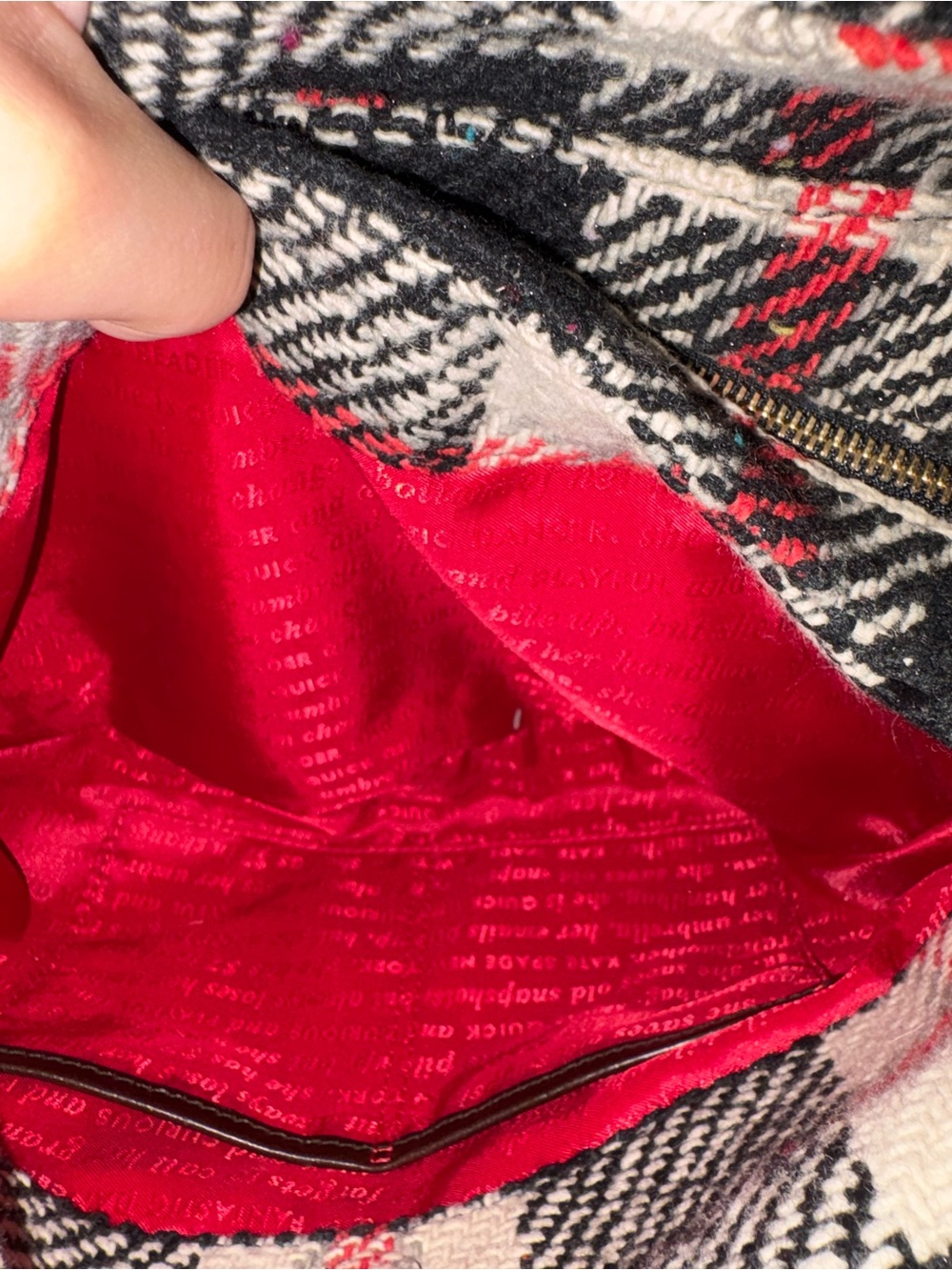 kate spade Black, White & Red Plaid Wool Hobo Bag - Picture 11 of 12